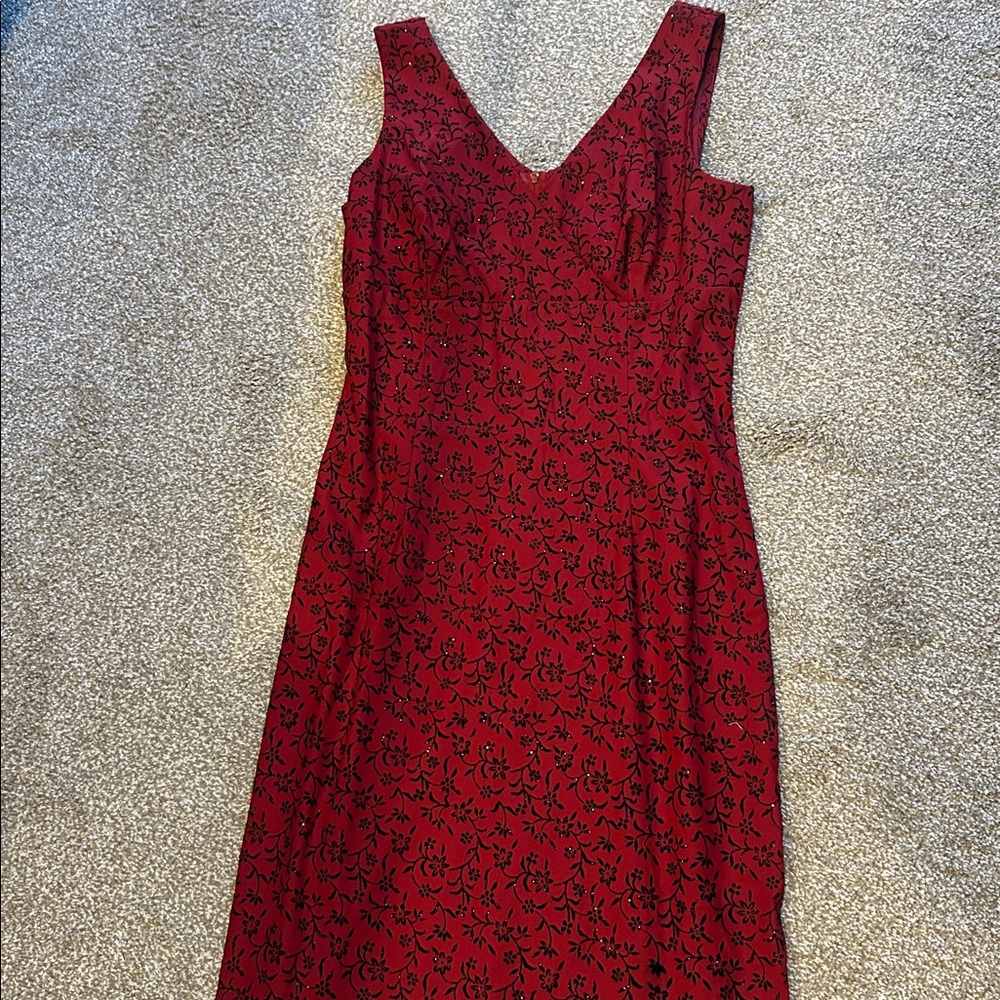 Elegant Red and Black Floral Dress